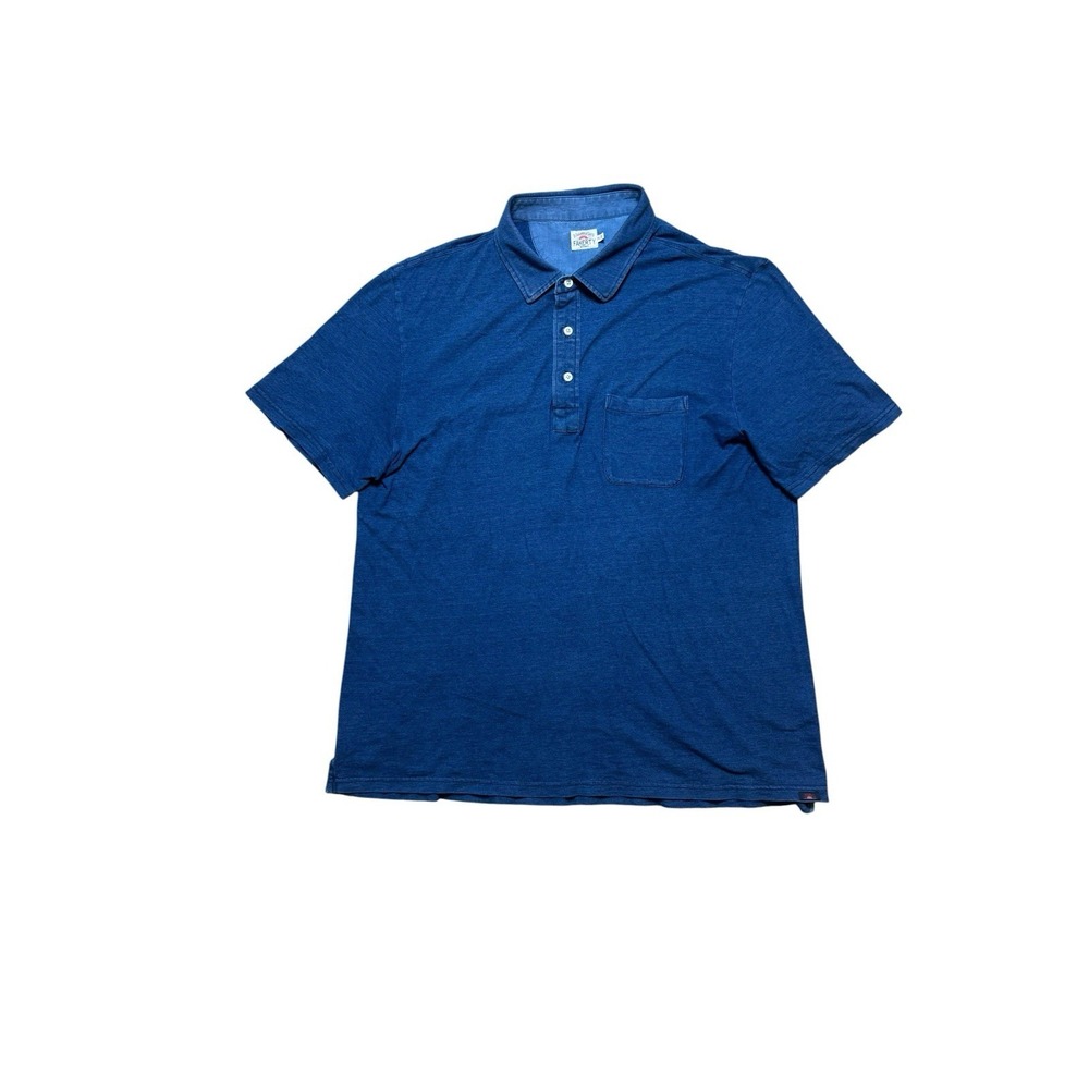 Faherty Polo Shirt Mens Blue Indigo Dyed Cotton‎ Casual Outdoors Logo XL